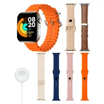 Kit Relogio Smartwatch LSSD T24 Promax / 7 Em 1 / com Bluetooth / 7 Pulseiras - Dourado