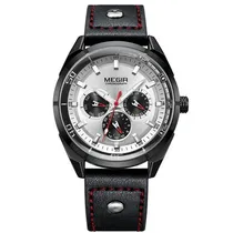 Relógio Analógico Megir Chronograph ML2072G-BK-7 Masculino, Couro - Preto e Branco