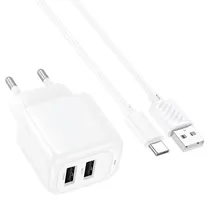 Carregador CS51A Doble Entrada USB+Cable USB-C Eu Blanco