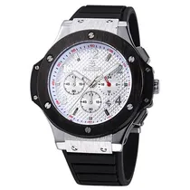 Relógio Analógico Megir Racing MN3002GBK-7 Masculino, Silicone - Preto e Prata