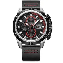 Relógio Analógico Megir Racing ML2062GS-BK-1 Masculino, Couro - Preto, Cinza e Vermelho