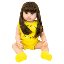 Boneca Baby Reborn V-44 - 55CM - Silicone - Roupa Amarelo