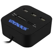 Hub USB Satellite A-HUB07 com 3 Portas USB e Slot para Micro SD/SD/MS/M2 - Preto