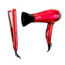 Kit Britania PKT3250 Cherry - Secador e Prancha de Cabelo - 2200W e 28W - 220V e Bivolt - Vermelho