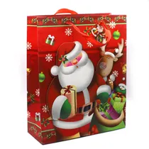 Saco Natalino Vermelho 3D com Design de Papai Noel e Rena Tamanho M