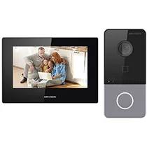 Vídeo Porteiro Hikvision DS-KIS605-P(C) IP Tela Touch 7" / Wi-Fi - Preto (Kit)