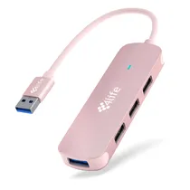 Hub Adaptador Multiporta 4LIFE FL4U-AP USB-A / 4 Em 1 / 1X USB-A 3.0 / 3X USB-A 2.0 - Rosa