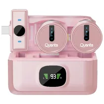 Microfone Quanta QTMDM30 - Sem Fio - USB-C - 2 Microfones - Rosa