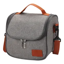 Bolsa Térmica com Fecho e Alças -22X20X15CM Cinza com Marrom