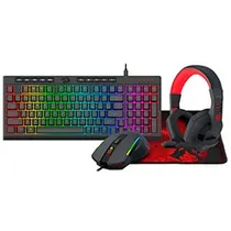 Kit Gamer Redragon Essentials S149 Teclado + Mouse + Mousepad + Fone / RGB / Inglês - Preto