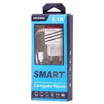 Carregador de Parede Original 5.1 com Cabo Micro-USB + 2 Porta USB-A - Vermelho/Branco