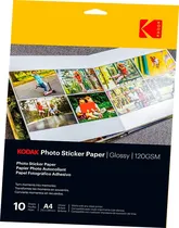 Papel Fotográfico Adesivo Kodak 120 GSM Glossy A4 - 3510-645 (10 Folhas)