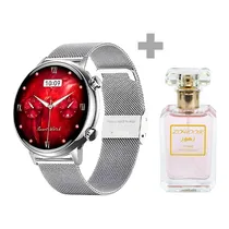 Kit Relógio G-Tide Romance Lady Time com Bluetooth - Prata/Branco + Perfume Zohoor 30 ML