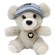 Pelucia Oso MZ-096 Bege com Boné Azul Claro