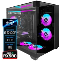 PC Gamer Montado Intel Core i5 12400F, Radeon RX580 8GB GDDR5, 16GB Ram DDR4, SSD 1TB Nvme, Aquário, Preto