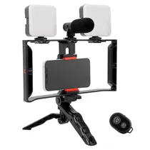 Bastão de Selfie AY-49X - 2X Luzes LED - Bluetooth - com Tripé e Microfone - Preto