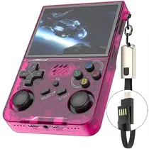 Console Portátil R36XX 128GB de 3.5" com 21.000 Jogos - Rosa Transparente