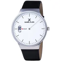 Relógio Analógico Daniel Klein Fiord DK11908-1 Masculino Pulseira de Couro - Preto e Prata