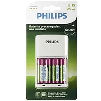 Carregador de Pilhas Philips com 4 Pilhas AA - SCB2445NB