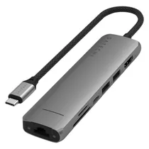 Adaptador Hub USB-C Slim Satechi Multiport ST-P7SK 7 Em 1 - Cinza Espacial
