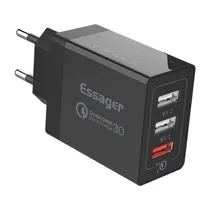 Carregador Fonte Essager ECTQC3-FBB01 USB X3 30W - Black