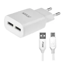 Carregador / Adaptador de Parede Keen KC-01 Auto-Id + Cabo Micro-USB / 2X USB-A / 5V/ 2.4A - Branco