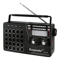 Rádio Portátil Ecopower EP-F318 - AM/FM - Bluetooth - Aux/USB - com Lanterna e Painel Solar - Preto