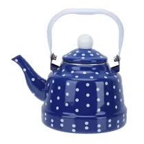 Chaleira Esmaltada Vintage Porcelana Elegante 1,1 Litros Cor Azul Poá Branca.