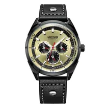 Relógio Analógico Megir Chronograph ML2072G-BK-3N1 Masculino, Couro - Preto e Dourado