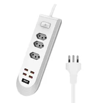 Filtro de Linha / Extensão Elétrica Keen KEC-01 com 3 Tomadas + 4 Tomadas USB-A / 2500W / 10A / 250V - Branco