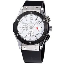 Relógio Analógico Megir Racing MN3002MBK-7 Masculino, Silicone - Prata e Preto