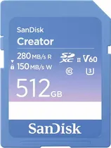 Memória SD Sandisk Creator Series Uhs-II SDSDXEP-512G-Gncis 280-150 MB/s - 512GB