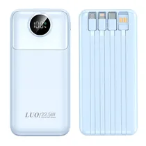 Carregador Portátil Powerbank Luo LU-6085 / 12000MAH / 22.5W / USB X2/ USB-C / com Cabo Embutido Lightning - USB - USB-C - Micro USB - Azul Claro