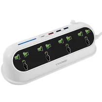 Filtro de Energia Yookie EB02 com 3 USB/USB-C/ 4 Tomadas Universais - Branco/Preto