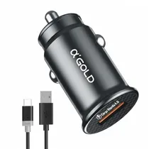 Carregador Veicular USB-A Rápido A'Gold CJ04-2 C de 20W com Cabo - Preto