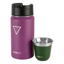 Garrafa Térmica Hydrate Cafe com Xícara Espresso - 355ML e 80ML - Roxo e Verde Militar