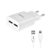 Carregador Keen KC-01 Auto-Id + Cabo Lightning com 2 Saidas 5V/2.4A - Branco