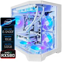 PC Gamer Montado Intel Core i5 12400F, Radeon RX580 16GB, 16GB Ram, SSD Nvme 512GB, Aquário, Branco