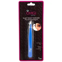 Omg Acs de Beleza Slant Point Tweezers Punta Diagonal Acero Inoxidable Embalaje 10G Azul