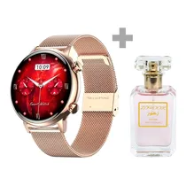 Kit Relógio G-Tide Romance Lady Time com Bluetooth - Dourado/Vermelho + Perfume Zohoor 30 ML