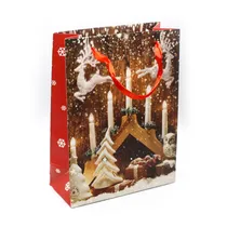 Saco Natalino Vermelho com Velas e Flocos de Neve Tamanho P