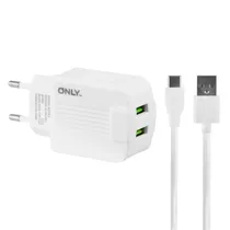 Carregador Only MOD06 - 2X USB - com Cabo USB/USB-C - Branco