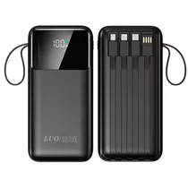 Carregador Portátil Powerbank Luo LU-6082 / 12000MAH / 22.5W / USB X2/ USB-C / com Cabo Embutido Lightning - USB - USB-C - Micro USB - Preto