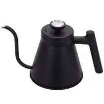 Cafeteira de Aço Inox Bico de Ganso com Termômetro Preto 1.2L
