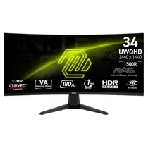 Monitor MSI Mag 346CQ Curvo 32" Ultrawide Uwqhd (3440 X 1440), 1MS, 180HZ, 2XHDMI 2.0, 1XDISPLAYPORT 1.4, 1XCONECTOR de Audio, AMD Freesync Premium, Speaker 2WX2, Preto