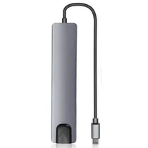Hub USB-C 8 Em 1 USB/ USB-C/ HDMI/ SD/ TF/ RJ45 - Cinza