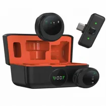 Microfone Sem Fio Via Satélite A-MK202 Tipo C + Lightning - Preto