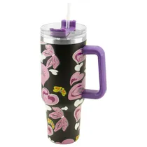Copo Térmico Quencher A208 - 1200ML - com Canudo - Preto com Roxo