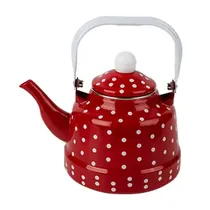 Chaleira Esmaltada Vintage Porcelana Elegante 1,1 Litros Cor Vermelha Poá Branca.