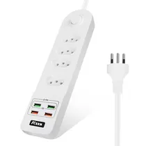 Filtro de Linha / Extensão Elétrica Keen KEC-02 com 4 Tomadas + 4 Tomadas USB-A / 2500W / 10A / 250V - Branco